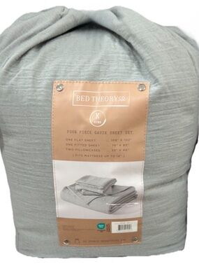 Bed Theory Co. 4 Piece Gauze Aqua Mist King Sheet Set Soft Unique Texture